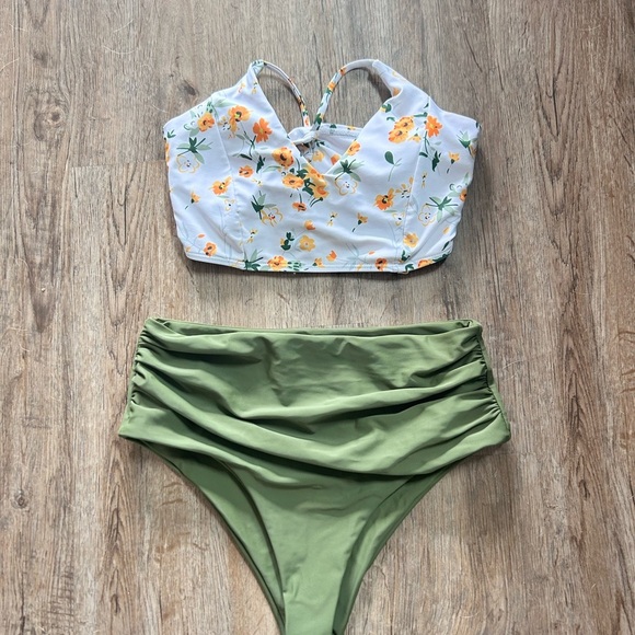 other Other - Floral Bikini Top and Olive High-Waisted Bottom